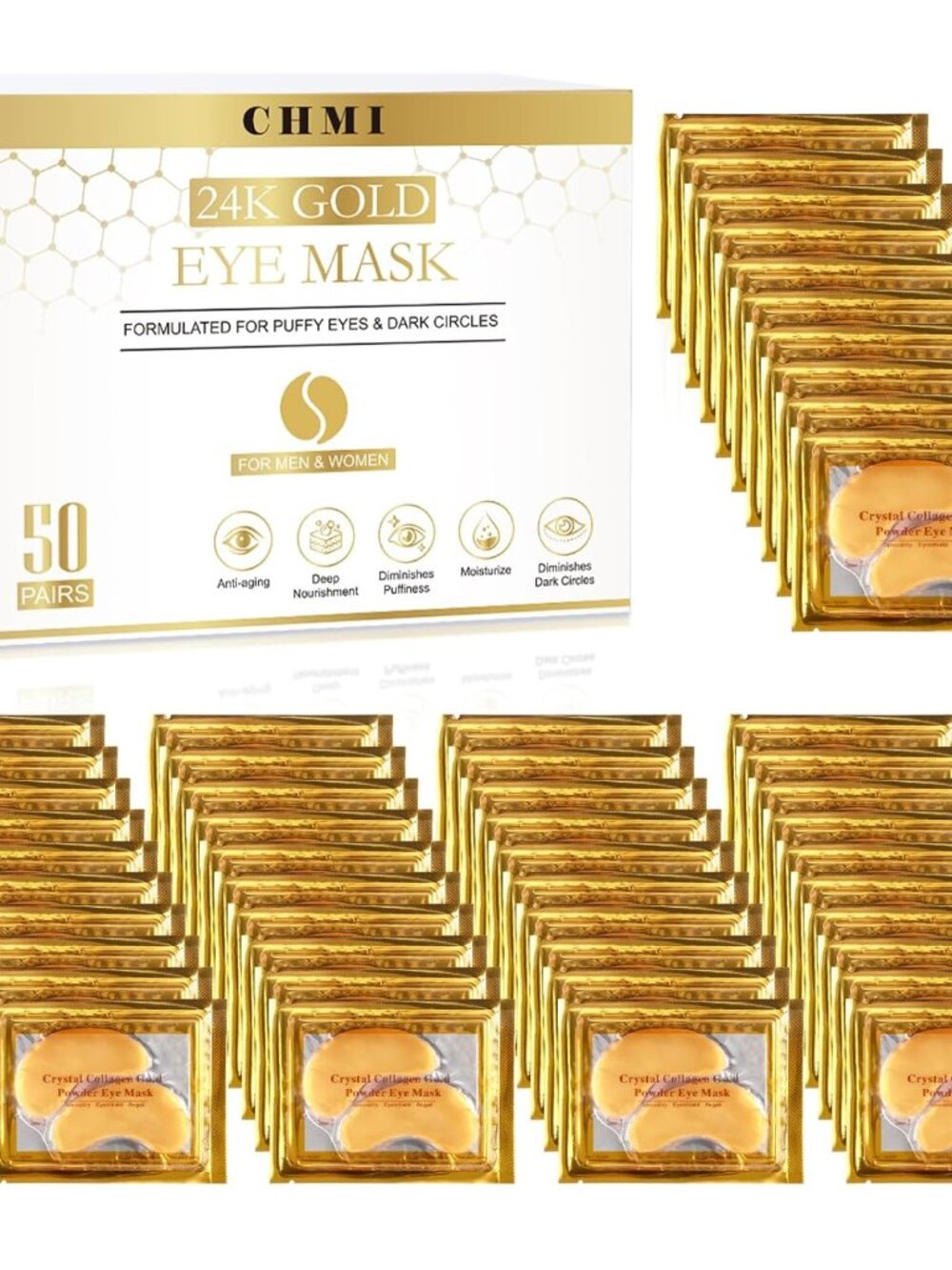 5 Pairs Under Eye Patches  - 24K Gold Eye Patches, Collagen Skin Care